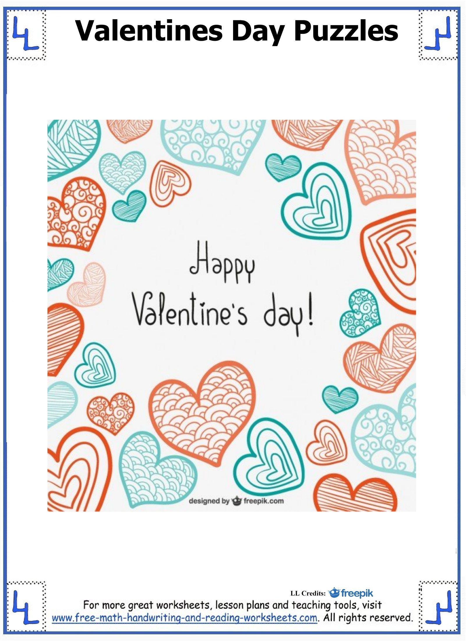 Valentine Day Puzzles - Printable Cut & Paste Puzzles