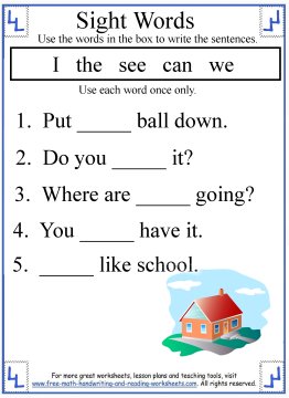 Kindergarten kindergarten writing worksheets Words Sight  words sight