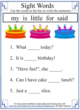 Sight Words Kindergarten