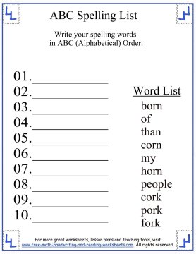 1st Grade Spelling - Lists and Worksheets