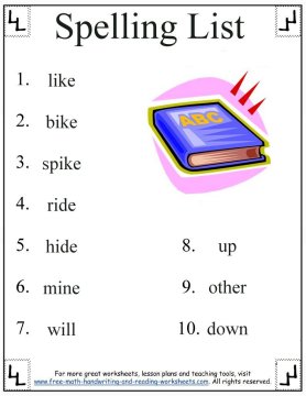 1st Grade Spelling Words - Long I