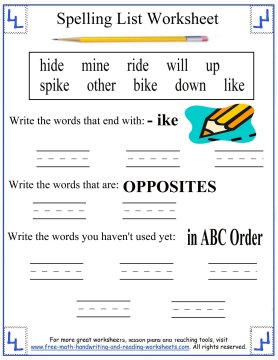 1st Grade Spelling Words - Long I