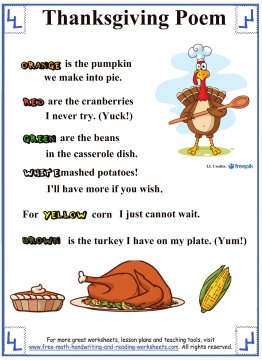 thanksgiving poems poem preschool kindergarten songs preschoolers short toddlers inspirational poetry quotes printable children grade rhymes rhyme thanks pre colors