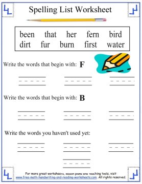 First Grade Spelling: /ir/ Words