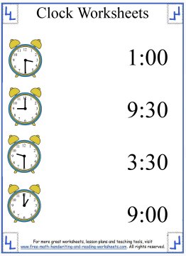 Clock Worksheets - Learning Half-Hours