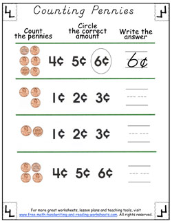 Counting Pennies Worksheets