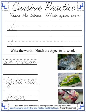 Cursive Handwriting Sheets:Lowercase G - L