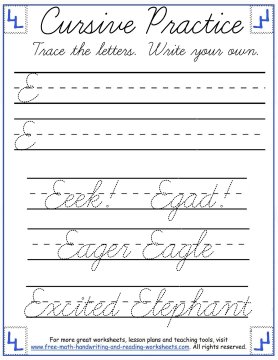 Cursive Writing Worksheets:Uppercase Letters A-F