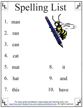 First Grade Spelling Words: -an & -at
