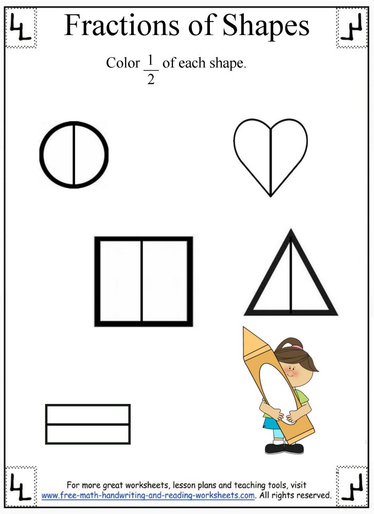 Fractions Worksheet:Dividing Shapes