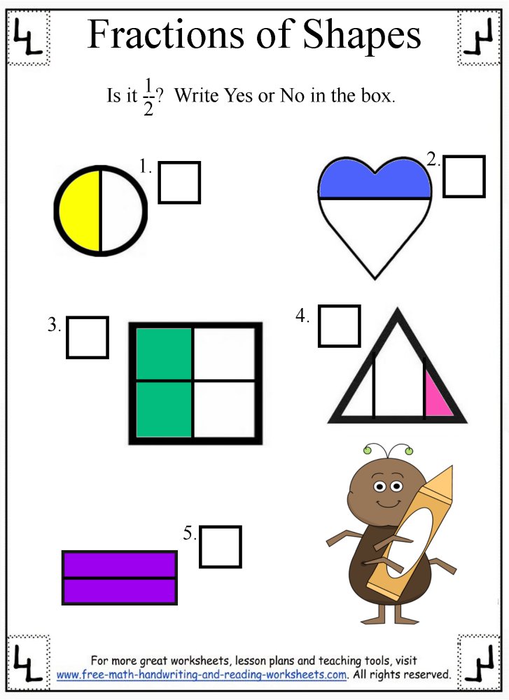 Fractions Worksheet:Dividing Shapes