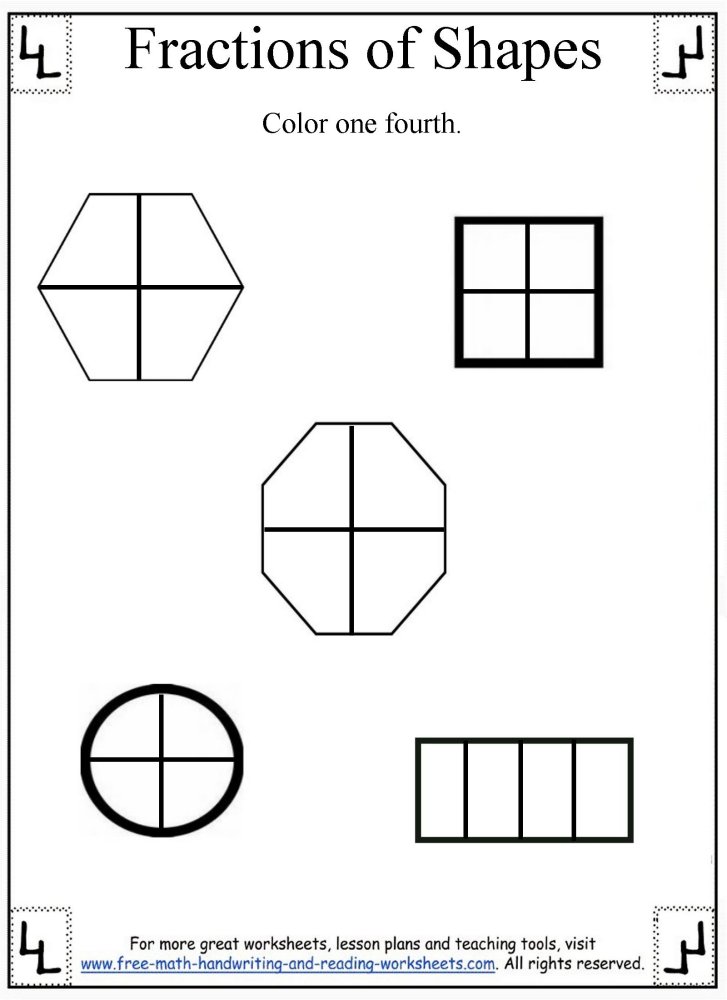 Fractions Worksheet:Dividing Shapes