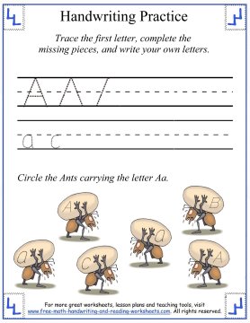 letter a practice sheets