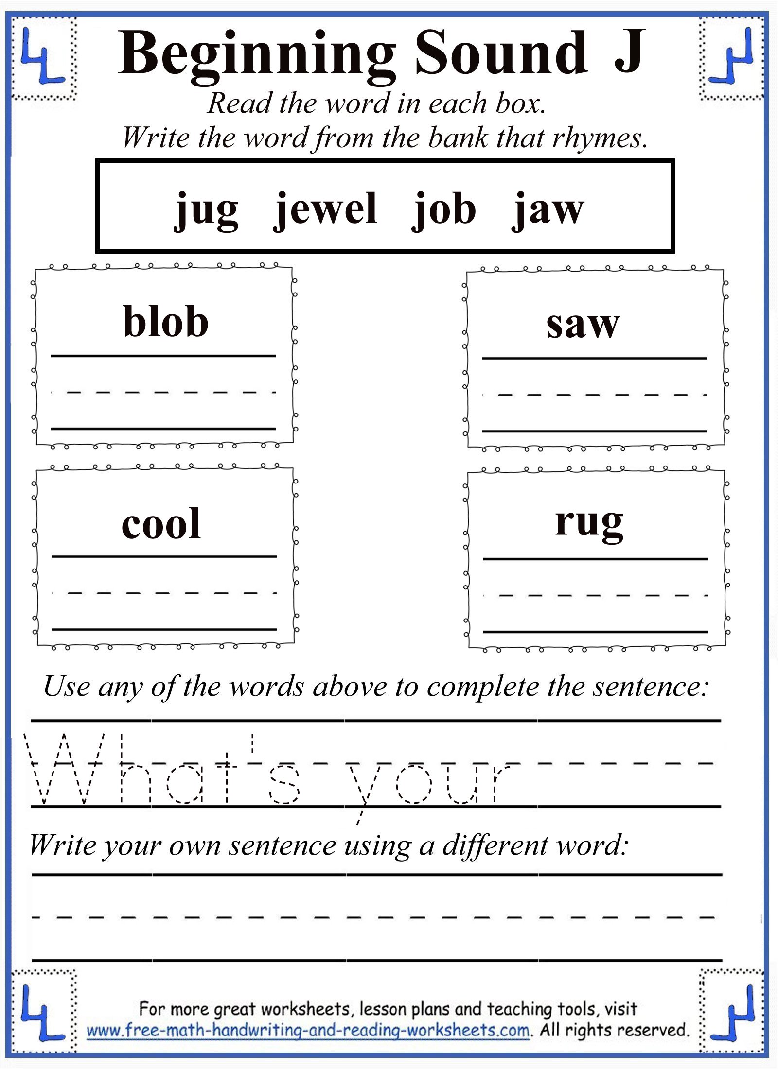 J Letter Worksheets