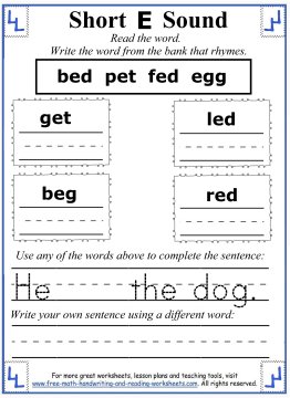 Short E Worksheets and Activities