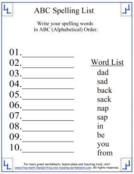 Free Worksheets » Kindergarten Spelling - Free Printable ...