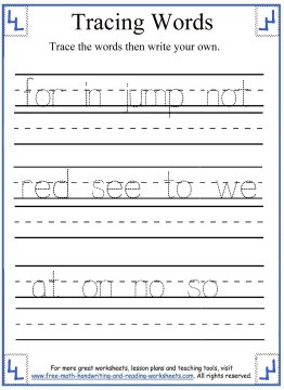 Tracing Words Worksheets