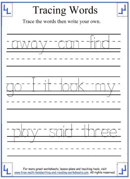 Tracing Words Worksheets