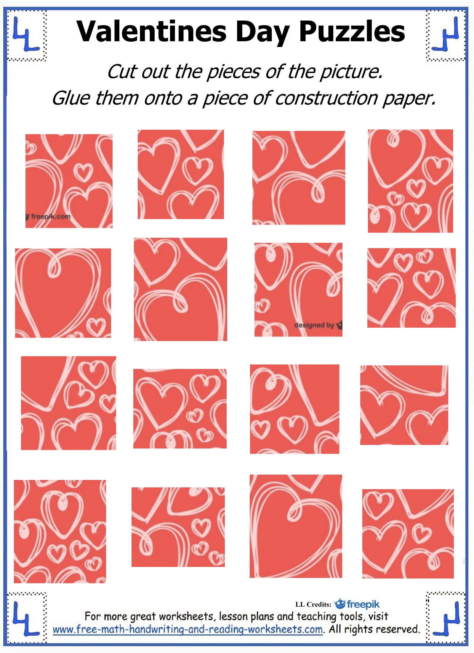 Valentine Day Puzzles - Printable Cut & Paste Puzzles
