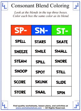 Consonant Blend Worksheets - Identify & Color
