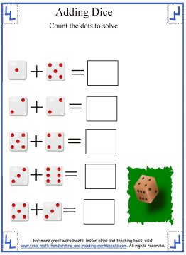 Math Addition Worksheets:Adding Dice