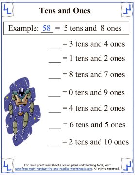 Below, you will find a wide range of our printable worksheets in chapter tens and ones to 100 of section place value. Place Values:Tens & Ones Lesson