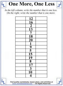 1st Grade Math Worksheets - One More & One Less Than