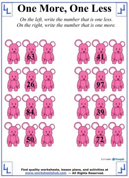 1st Grade Math Worksheets - One More & One Less Than