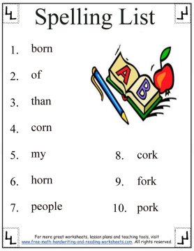 1st Grade Spelling - Lists and Worksheets