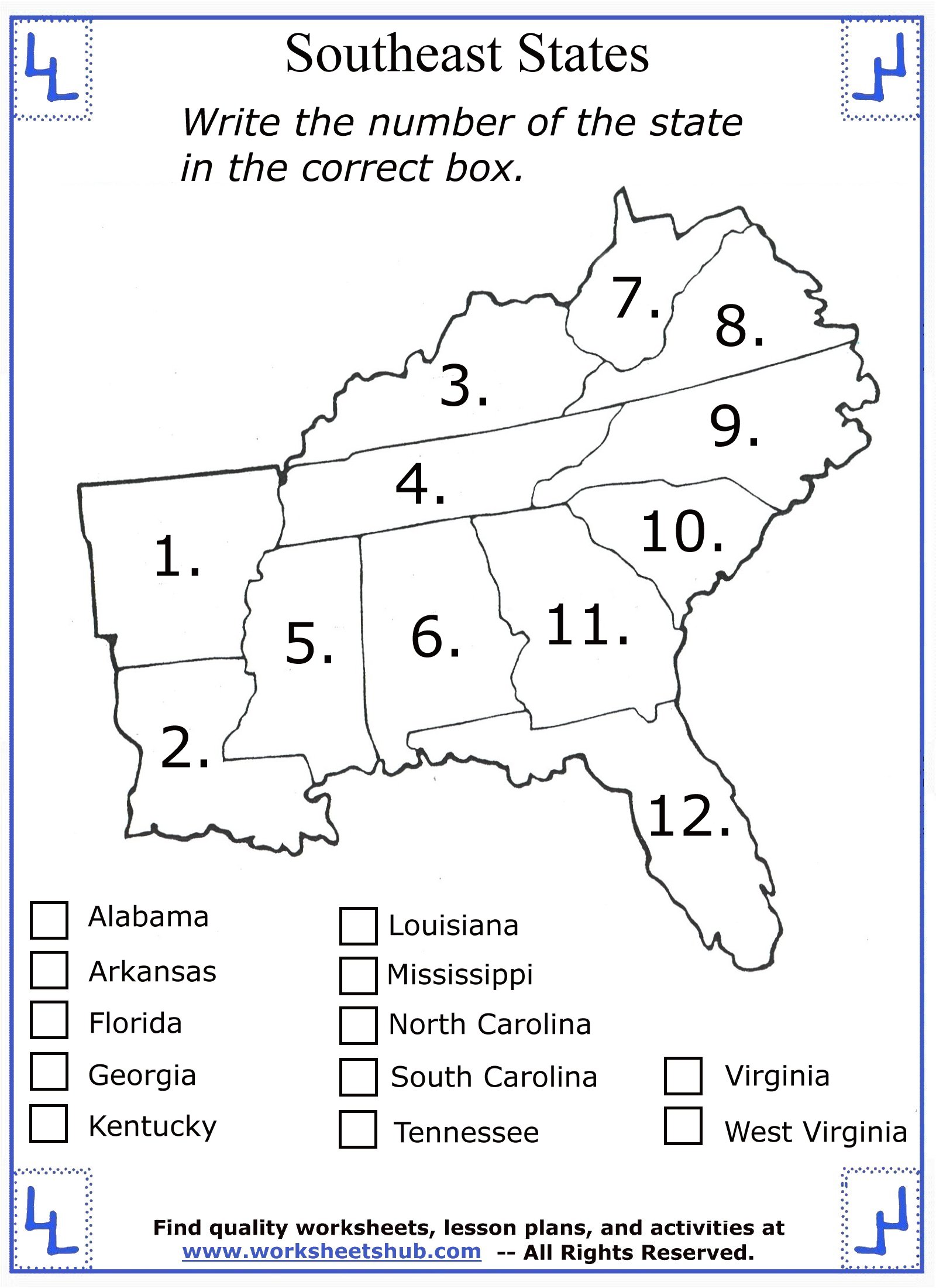 11th Grade Social Studies - Southeast Region States With Regard To Second Grade Social Studies Worksheet