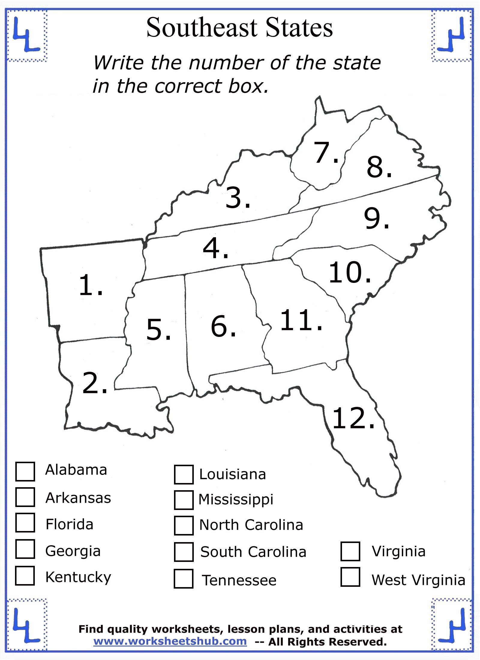 4th Grade Social Studies Southeast Region States