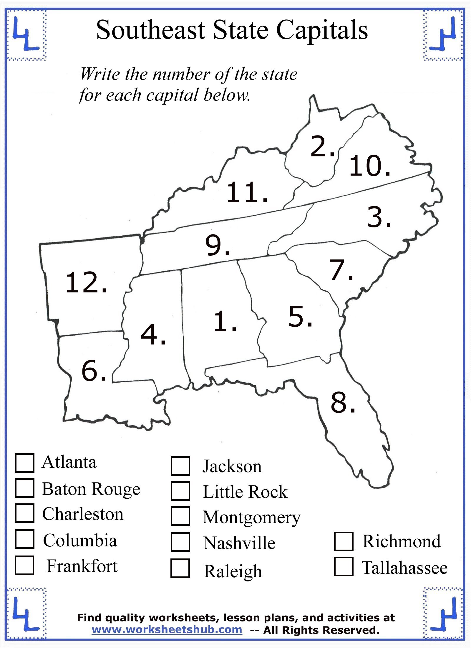 Southeast Map With Capitals 4Th Grade Social Studies - Southeast Region States