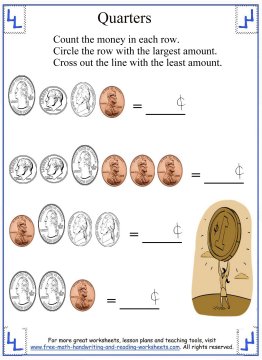 counting money worksheets quarters