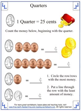 counting money worksheets quarters