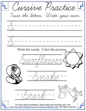 cursive handwriting worksheets uppercase s z