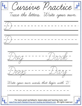 Cursive Writing Worksheets:Uppercase Letters A-F