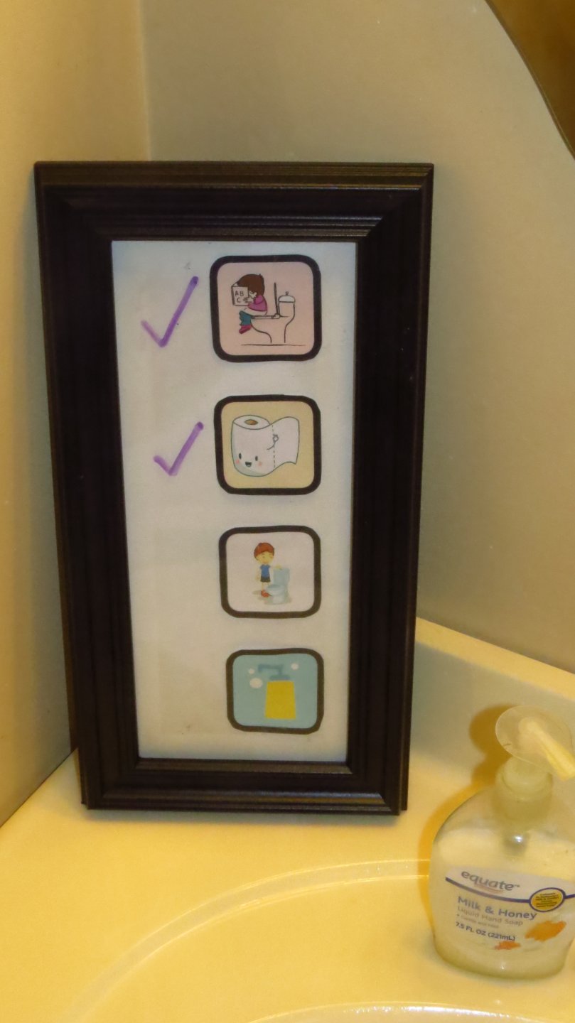 We use a picture frame with a dry-erase marker for our kid's daily routine. daily routine for kids x1