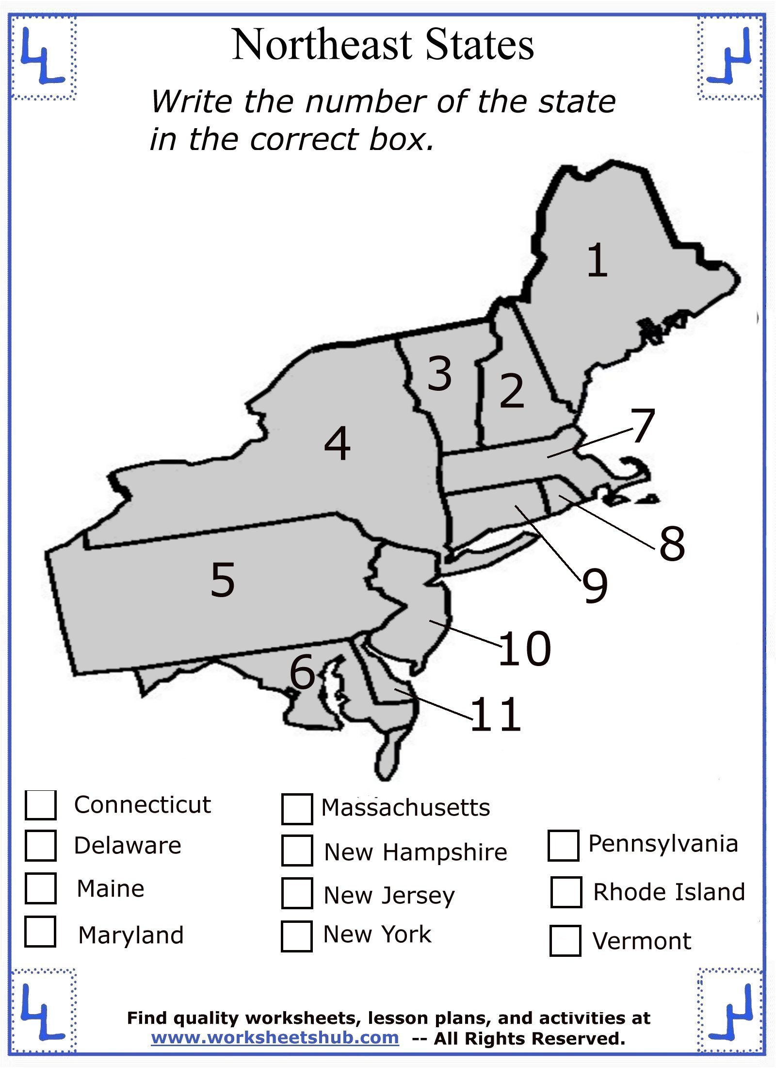 Eastern States And Capitals Map Quiz Printable