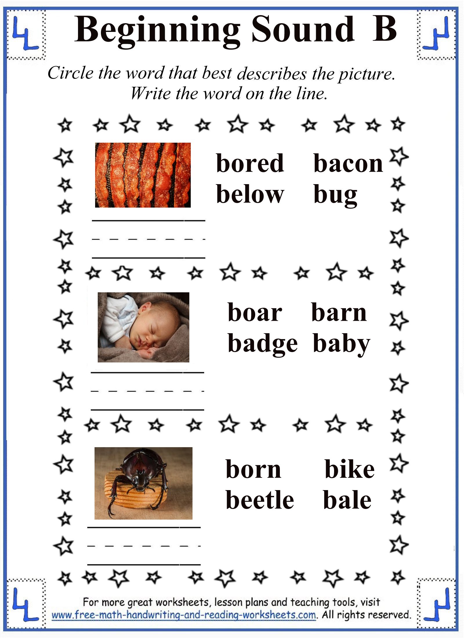 Beginning B Sound: Circle Words that Start with B Worksheet