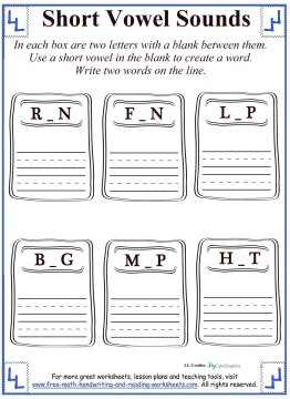 Short Vowel Sounds - Mixed Vowel Worksheets