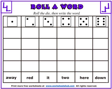 Sight Word Worksheets - Roll A Word