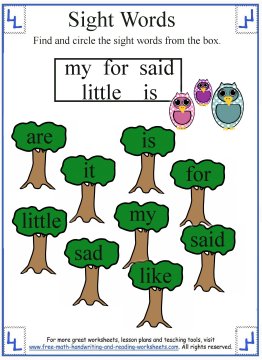 sight words kindergarten 2