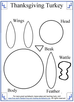 Printable Turkey Template Cut Outs from www.free-math-handwriting-and-reading-worksheets.com