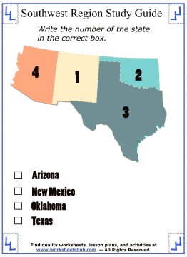 worksheets on the southwest states 3