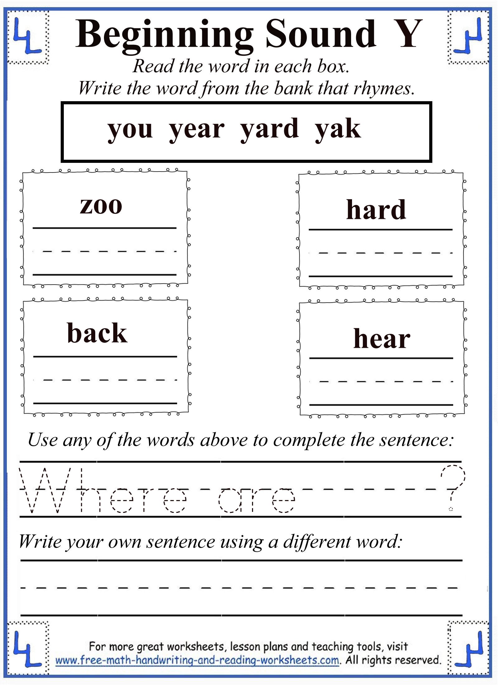 y letter worksheets